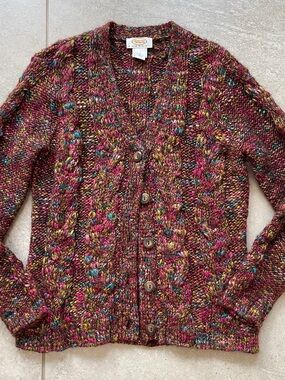 Talbots Brown Multicolor Speckled Cable Cardigan
